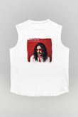 Frank Zappa Baskılı Unisex Beyaz Kolsuz Tişört