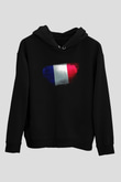 Fransa - France Bayrağı Baskılı Unisex Siyah Hoodie