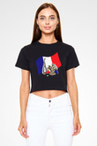 Fransa Siyah Crop Top Tişört