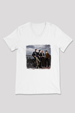 Franz Ferdinand Baskılı Unisex Beyaz V Yaka Tişört