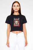 Freddy Mercury Baskılı  Siyah  Crop Top Tişört