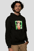 Frida Kahlo Baskılı Unisex Siyah Hoodie