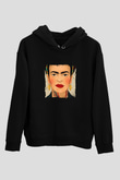 Frida Kahlo Baskılı Unisex Siyah Hoodie