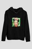 Frida Kahlo Baskılı Unisex Siyah Hoodie