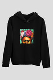 Frida Kahlo Baskılı Unisex Siyah Hoodie