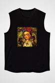 Frida Kahlo Baskılı Unisex Siyah Kolsuz Tişört