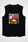 Frida Kahlo Baskılı Unisex Siyah Kolsuz Tişört