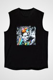 Frida Kahlo Baskılı Unisex Siyah Kolsuz Tişört