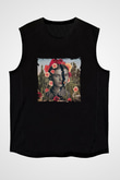 Frida Kahlo Baskılı Unisex Siyah Kolsuz Tişört