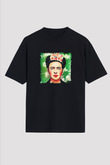 Frida Kahlo Baskılı Unisex Siyah Oversize Tişört