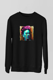 Frida Kahlo Baskılı Unisex Siyah Sweatshirt