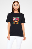 Frida Kahlo Baskılı Unisex Siyah Tişört