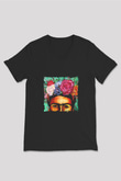 Frida Kahlo Baskılı Unisex Siyah V Yaka Tişört