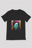Frida Kahlo Baskılı Unisex Siyah V Yaka Tişört