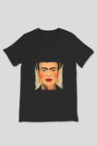 Frida Kahlo Baskılı Unisex Siyah V Yaka Tişört