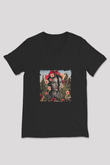 Frida Kahlo Baskılı Unisex Siyah V Yaka Tişört