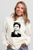 Frida Kahlo Beyaz Unisex Kapüşonlu Sweatshirt