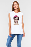 Frida Kahlo Beyaz Unisex Kolsuz Tişört