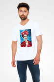 Frida Kahlo Beyaz Unisex V Yaka Tişört