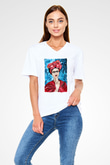 Frida Kahlo Beyaz Unisex V Yaka Tişört