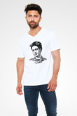 Frida Kahlo Beyaz Unisex V Yaka Tişört