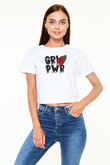 Frida Kahlo Girl Power - Grl Pwr Beyaz  Crop Top Tişört