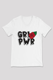 Frida Kahlo Girl Power - Grl Pwr Beyaz Unisex V Yaka Tişört
