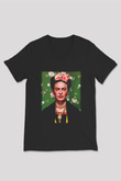 Frida Kahlo Siyah Unisex V Yaka Tişört T-Shirt
