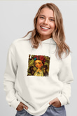 Frida Kahlo Unisex Baskılı Beyaz Kapüşonlu Sweatshirt
