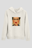 Frida Kahlo Unisex Baskılı Beyaz Kapüşonlu Sweatshirt
