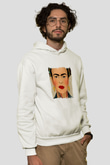 Frida Kahlo Unisex Baskılı Beyaz Kapüşonlu Sweatshirt