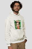 Frida Kahlo Unisex Baskılı Beyaz Kapüşonlu Sweatshirt