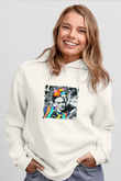Frida Kahlo Unisex Baskılı Beyaz Kapüşonlu Sweatshirt
