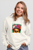 Frida Kahlo Unisex Baskılı Beyaz Kapüşonlu Sweatshirt