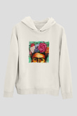 Frida Kahlo Unisex Baskılı Beyaz Kapüşonlu Sweatshirt