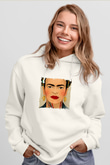 Frida Kahlo Unisex Baskılı Beyaz Kapüşonlu Sweatshirt