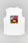 Frida Kahlo Unisex Baskılı Beyaz Kolsuz Tişört