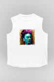 Frida Kahlo Unisex Baskılı Beyaz Kolsuz Tişört