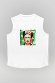 Frida Kahlo Unisex Baskılı Beyaz Kolsuz Tişört