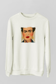 Frida Kahlo Unisex Baskılı Beyaz Sweatshirt