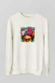 Frida Kahlo Unisex Baskılı Beyaz Sweatshirt
