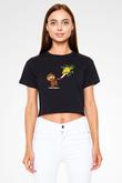 Fruit Ninja Siyah  Crop Top Tişört