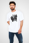 Fu Manchu Baskılı Unisex Beyaz Oversize Tişört