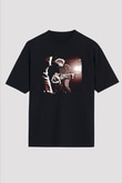 Fu Manchu Baskılı Unisex Siyah Oversize Tişört
