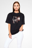 Fu Manchu Baskılı Unisex Siyah Oversize Tişört