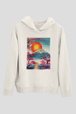 Fuji Dağı Beyaz Unisex Kapşonlu Sweatshirt