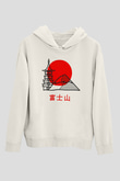 Fuji Dağı Beyaz Unisex Kapşonlu Sweatshirt