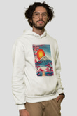 Fuji Dağı Beyaz Unisex Kapşonlu Sweatshirt