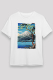 Fuji Dağı Beyaz Unisex Tişört T-Shirt - TişörtFabrikası