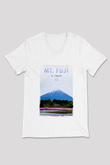 Fuji Dağı Beyaz Unisex V Yaka Tişört T-Shirt